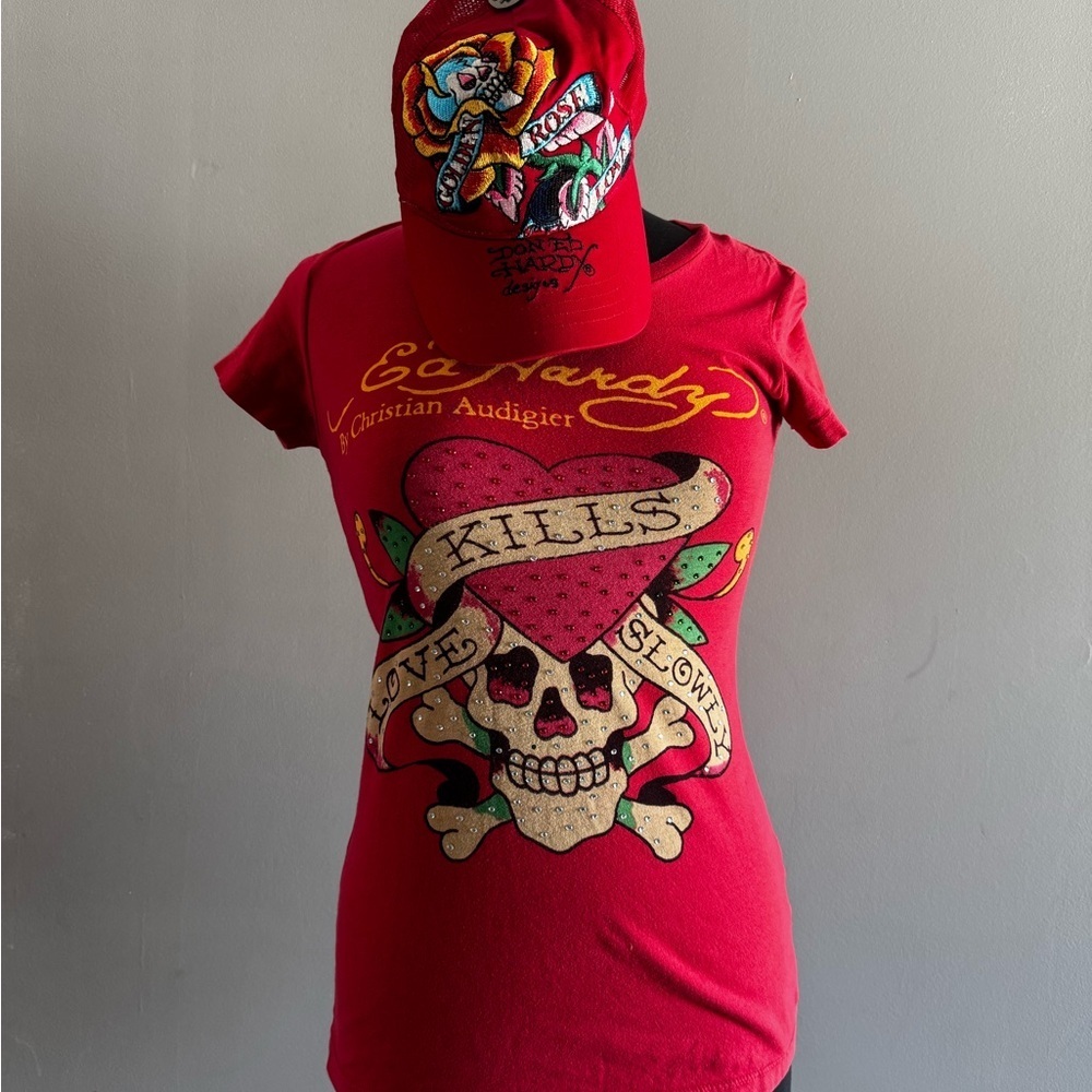 Women’s Ed Hardy Red Skull & Heart Graphic Tee